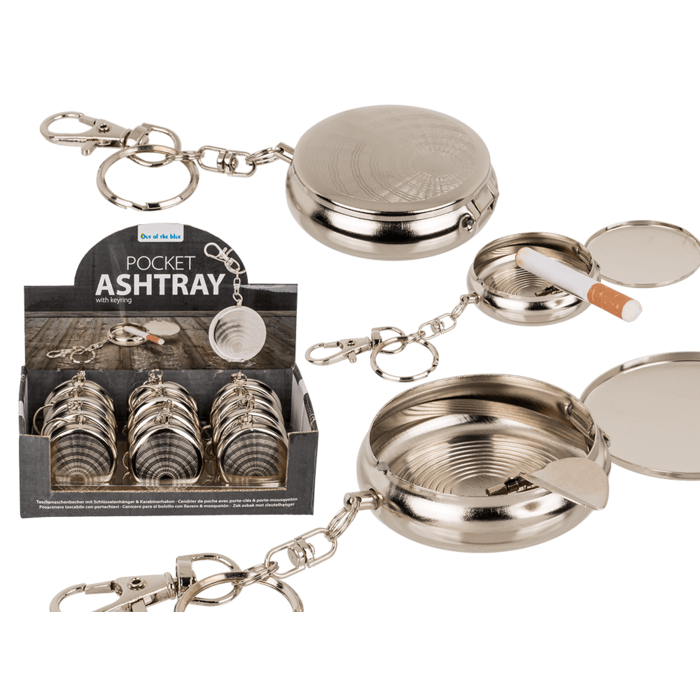 Metal pocket ashtray with key ring & carabiner,