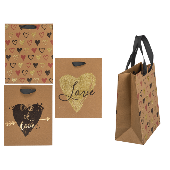 Craft paper gift bag, hearts,
