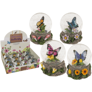 Polyresin glitter globe,Butterfly, on base,