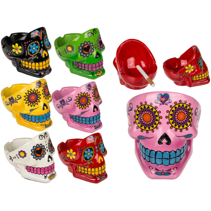 Polyresin ashtray, Coloured Skull I,