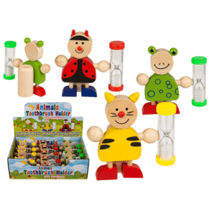 Wooden Toothbrush Holder, Animals with Hourglass,