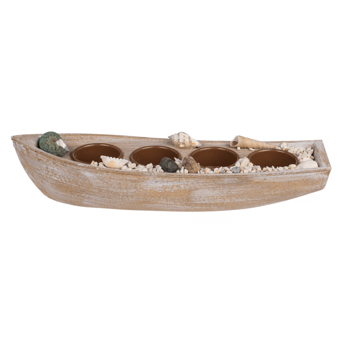 Wooden boat for 4 tealights, with mussels - Image 2