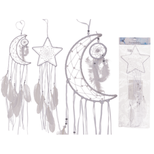 White coloured fabric Dreamcatcher, Moon and Star,