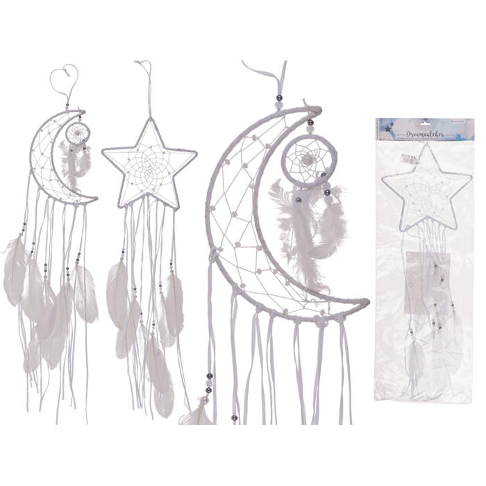 White coloured fabric Dreamcatcher, Moon and Star,