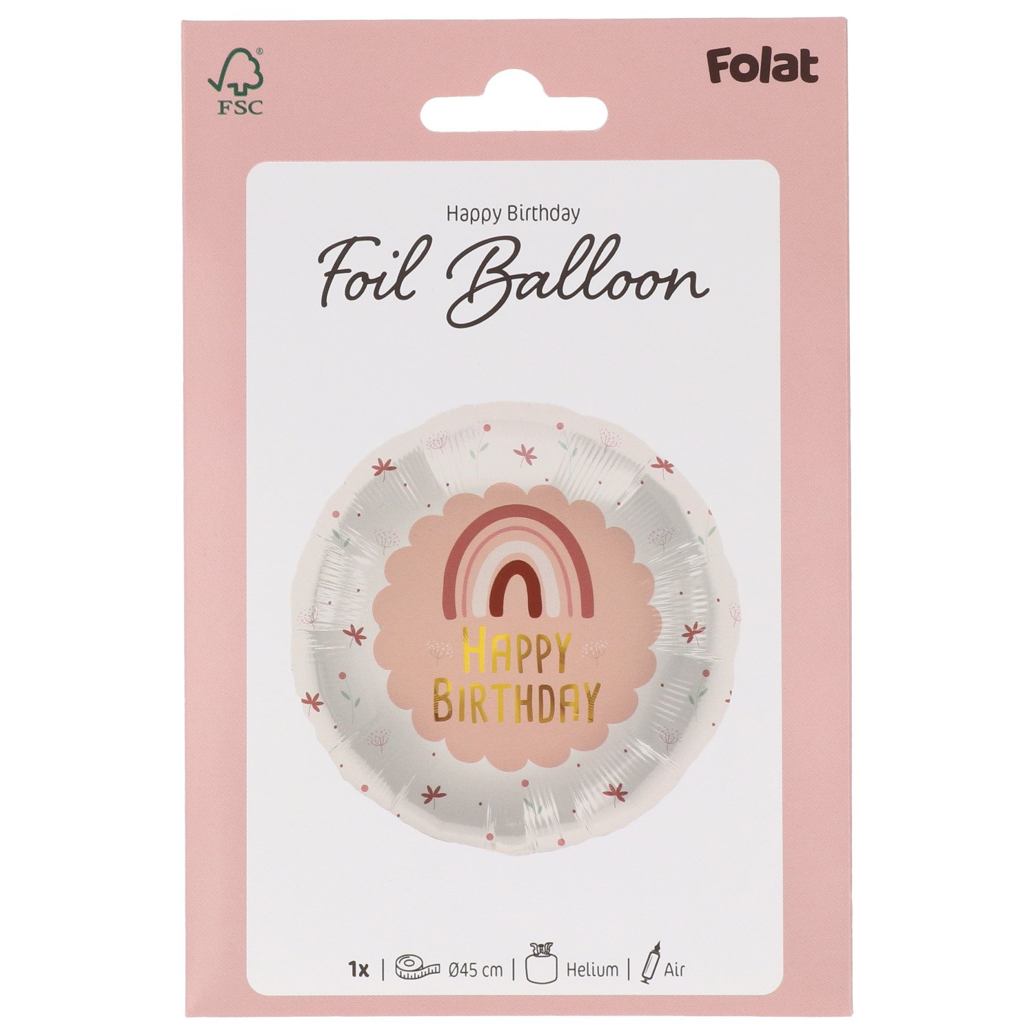 Foil Balloon Birthday Rainbow Pink - 45 cm - Image 5