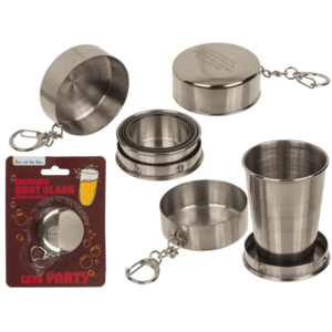 Metal keychain, foldable shot glass,