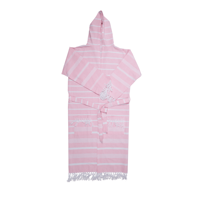 Rose/white colored fouta hamam bath robe, - Image 3