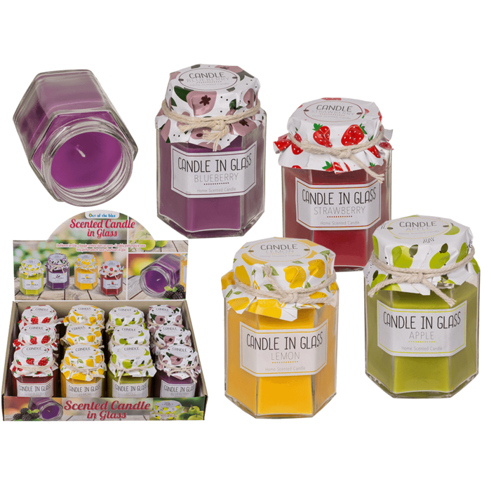 Scented candle in jar glass (strawberry,