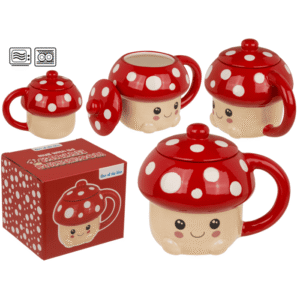 Mug, Kawaii Mushroom, with lid, 13 x 11,5 cm,