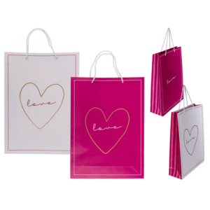 White/dark pink colored paper gift bag, Love,