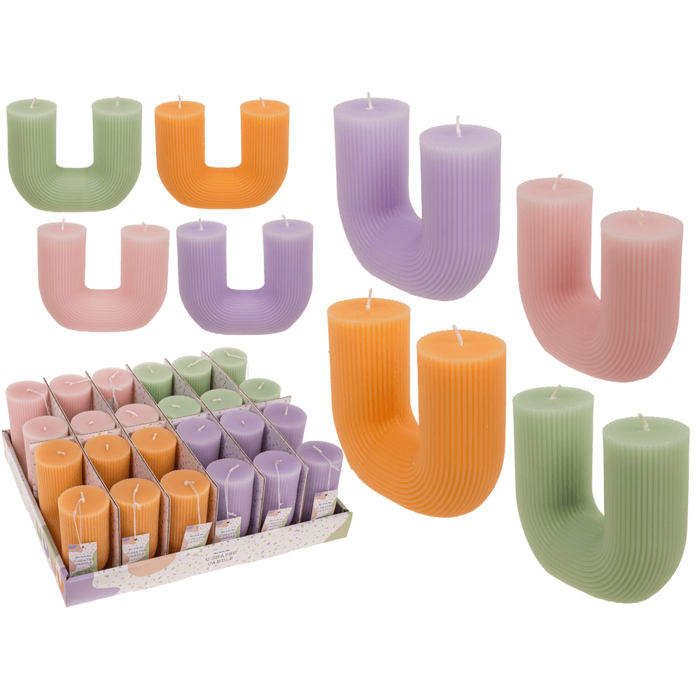 U-shaped candle, with 2 wicks, ca.14,5 x 5 cm,