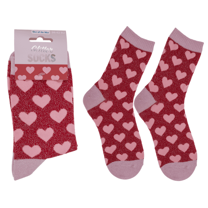 Glitter socks, hearts, size 36-42,