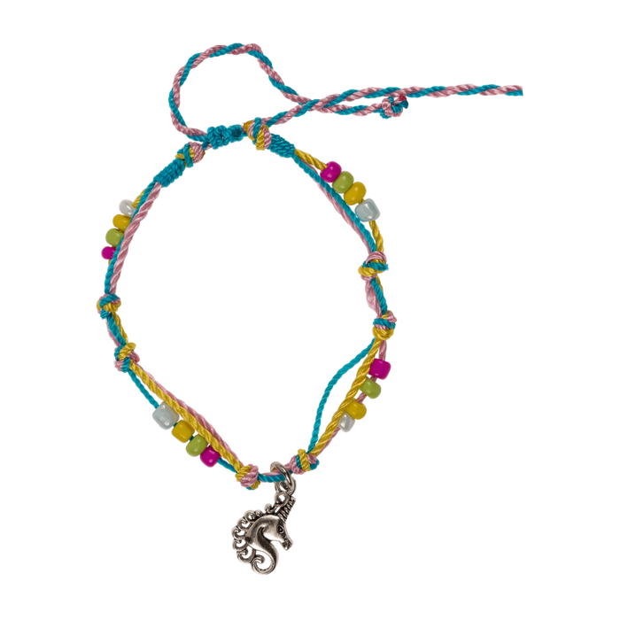 Textile bracelet with glass beads & metal pendant, - Image 3
