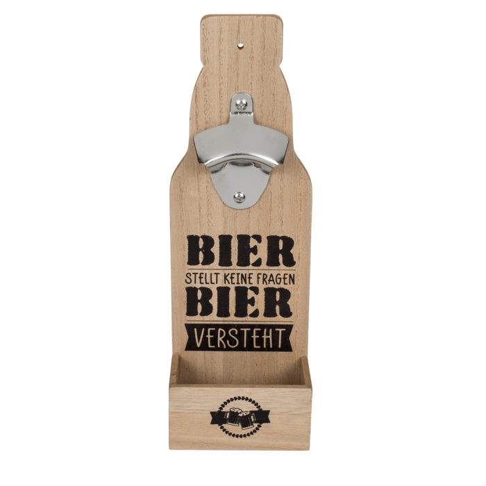Metal bottle opener on wooden board with - Image 2