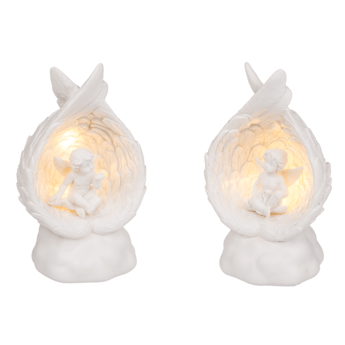 Sitting polyresin angel in wings with warmwhite, - Image 2