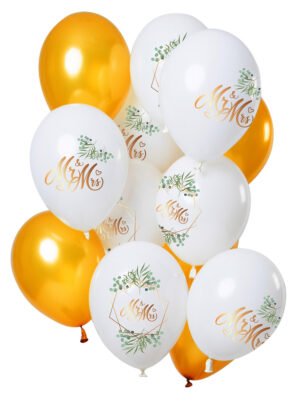 Balloons Wedding 'Mr & Mrs' Gold 33cm - 12 pieces