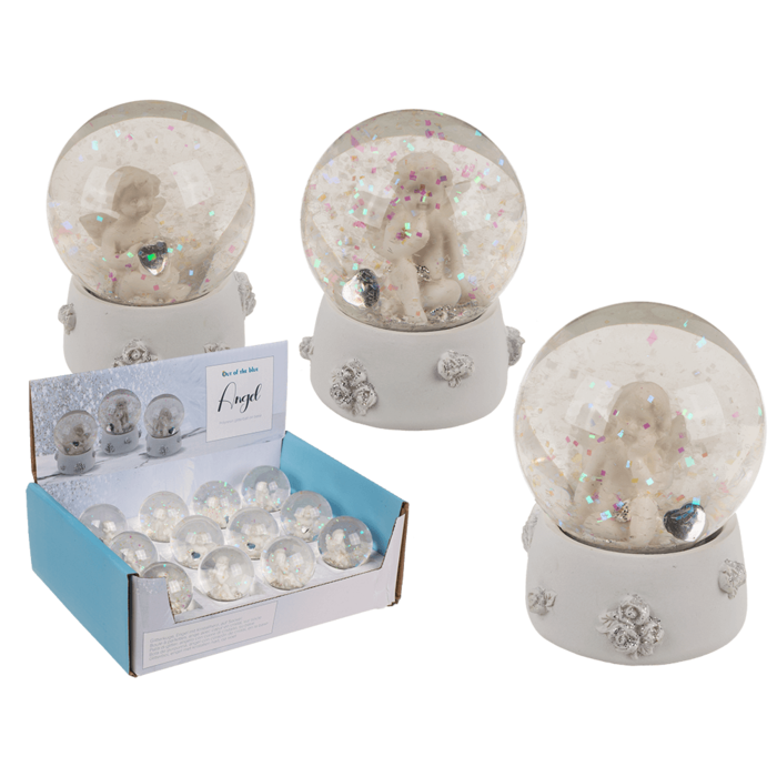 Polyresin glitterball, Angel with crystal heart,