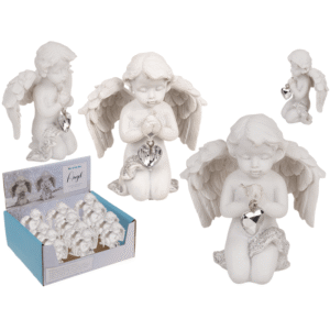 Polyresin Kneeling Angel with Crystal Heart Figurine