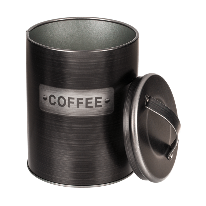 Black, round metal tin, - Image 2
