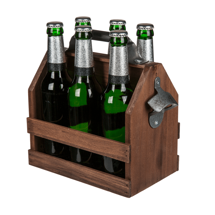 Wooden bottle holder with metal bottle opener, - Image 2