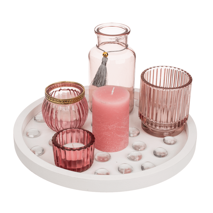 White coloured wooden plate, with pillar candle, - Image 3