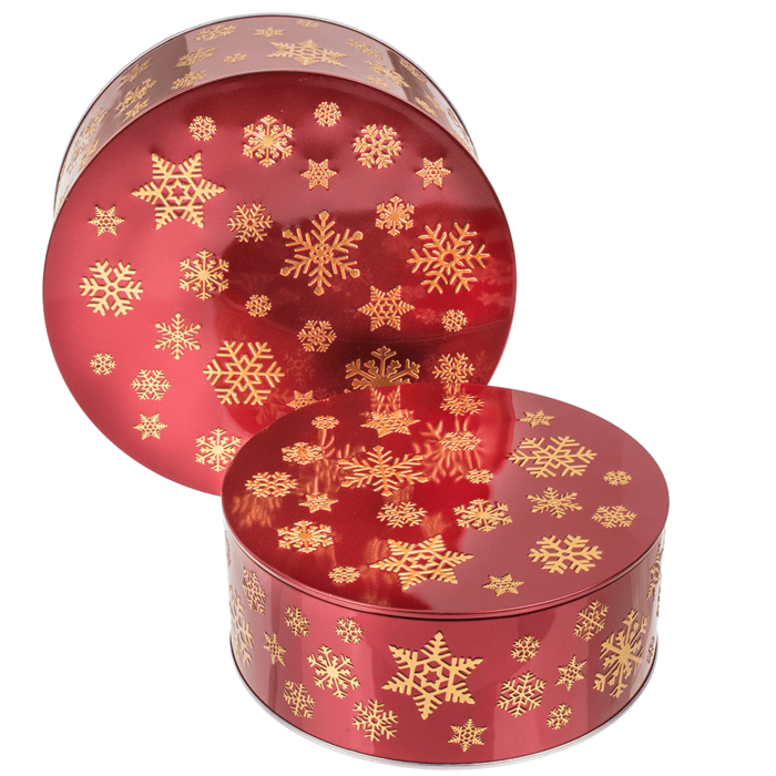 Round red/gold colored metal tin, snowflake, - Image 2