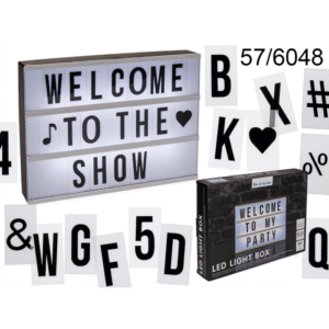 Illuminated plastic display board with 84 letters,