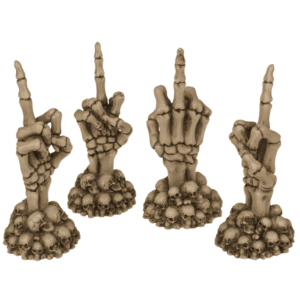 Skeleton Hand, Fuck Off, on skull base,