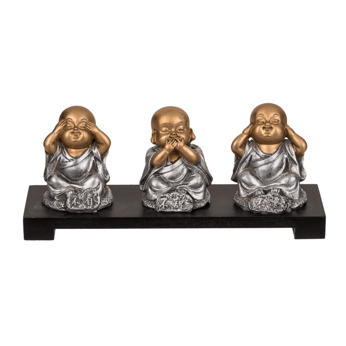 3 Polyresin decoration figurines on wooden bowl, - Image 2