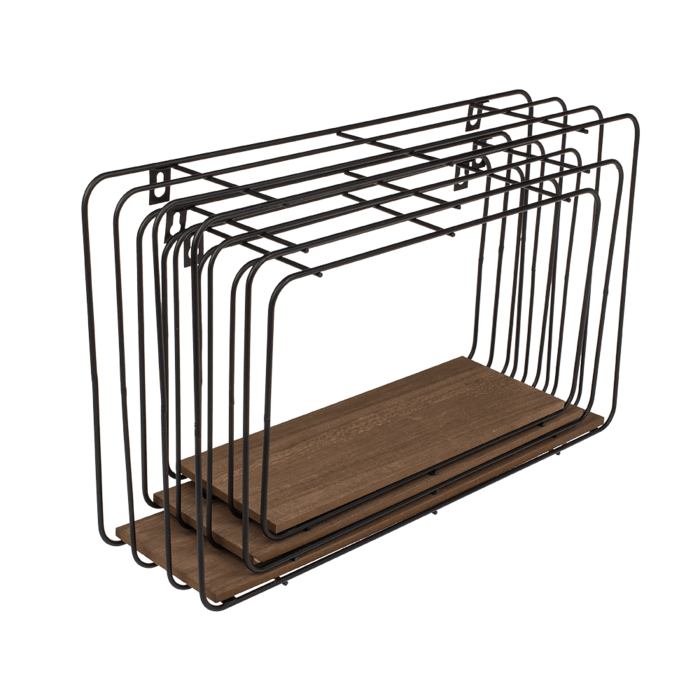Metal wall shelf, with wooden base, Set of 3, - Image 4