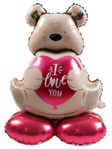 Standing Foil Balloon - Ombre Love - Brown bear "I love you" - 66 cm