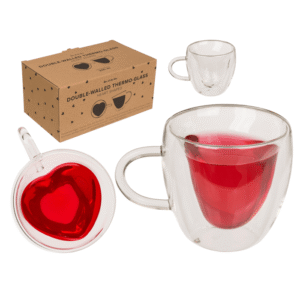 Double-walled thermo-glass with heart shape,