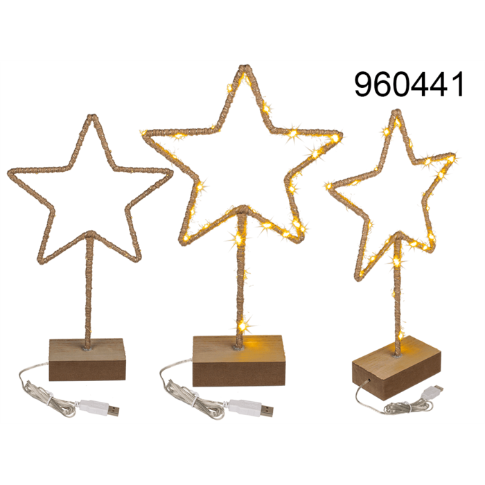 Metal-star with Jute decoration & LED,
