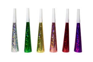 Multicolour Holographic Horns 19 cm - 6 pieces