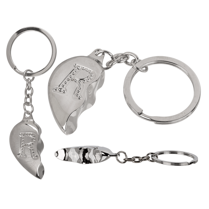 Metal Keychain, Broken Heart - Engraved Letter R