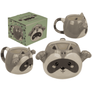 Mug, Huggy Mug, Raccoon, dolomite, 15 x 10 cm,