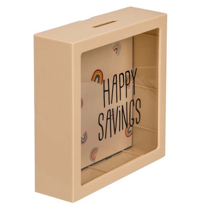 Cream coloured plastic saving box with rainbows, - Image 3