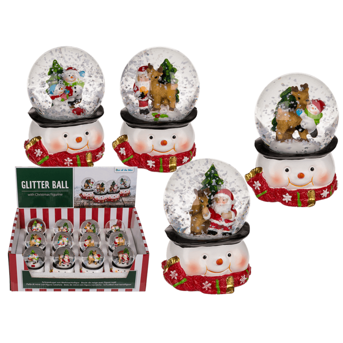 Polyresin snow globe with Santa & Reindeer,