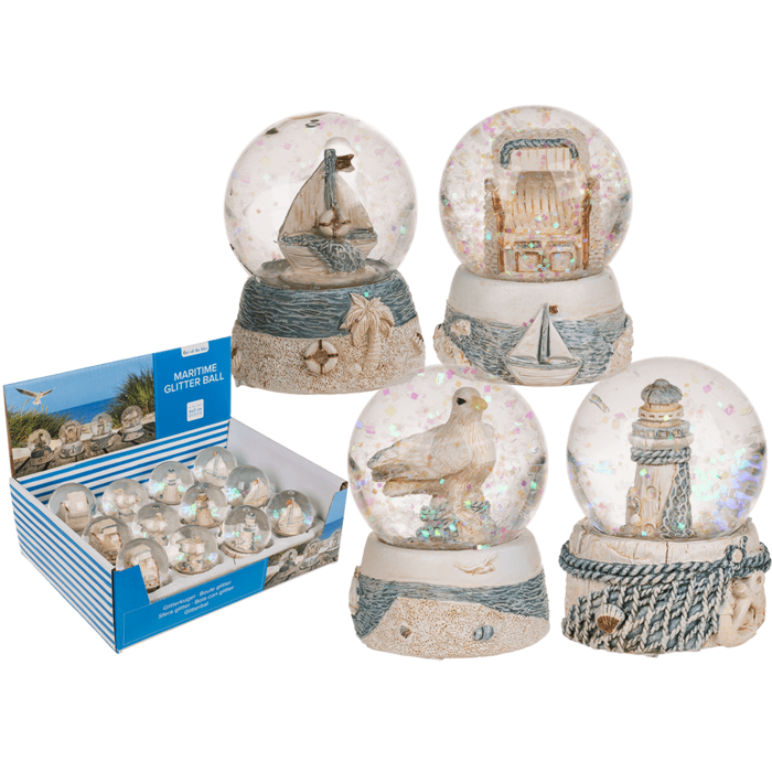 Polyresin glitter ball, maritime,