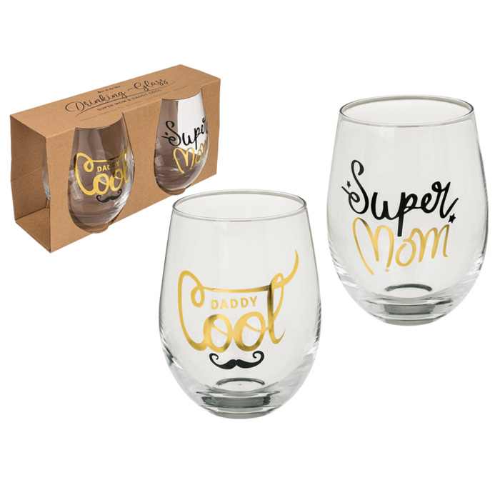 Drinking glass, Super Mom & Daddy Cool,