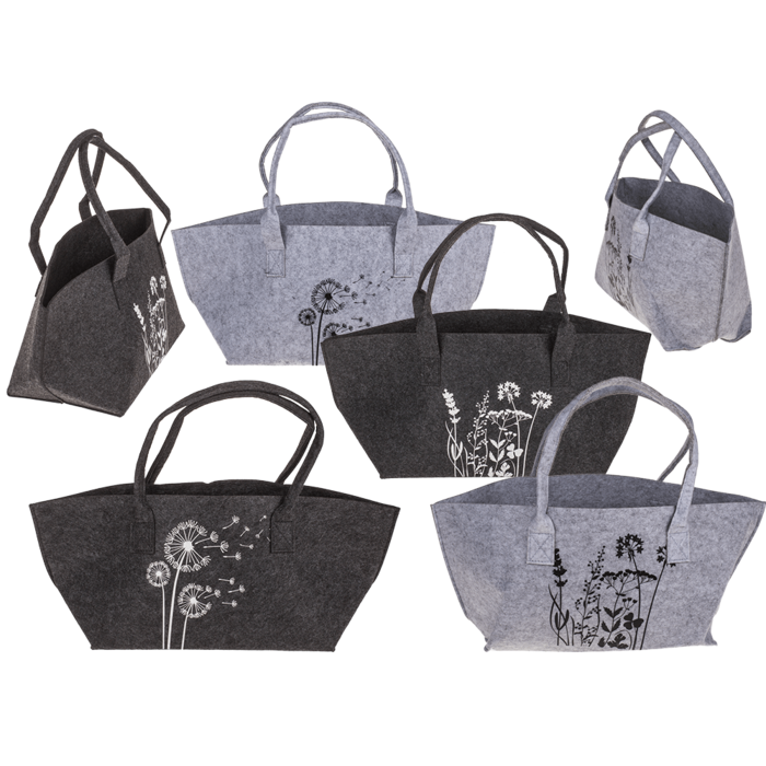 Felt shopping bag, dandelion/wildflowers,