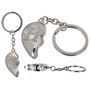 Metal Keychain, Broken Heart - Engraved Letter H