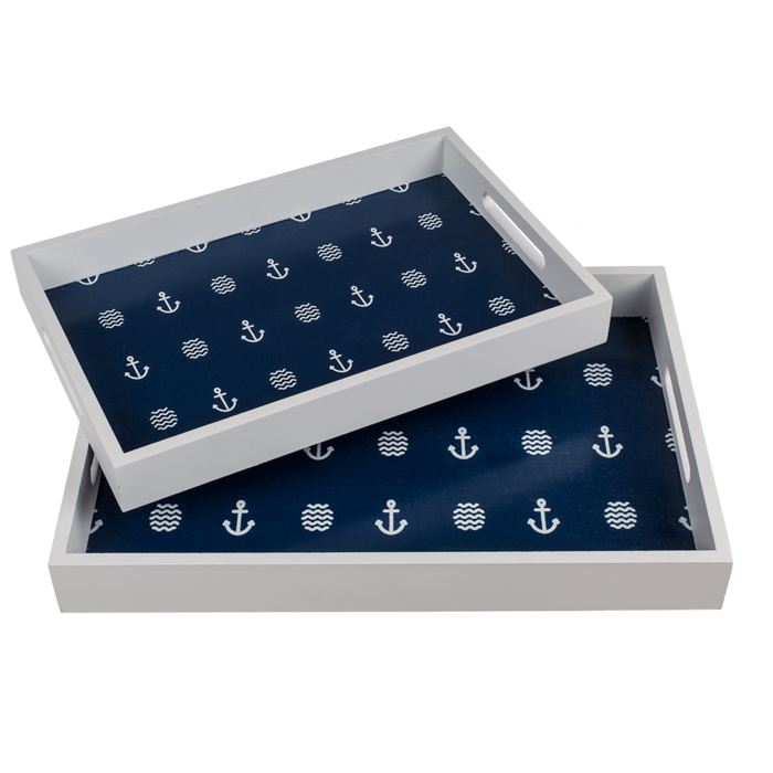 Blue/white colored wooden tray, - Image 3