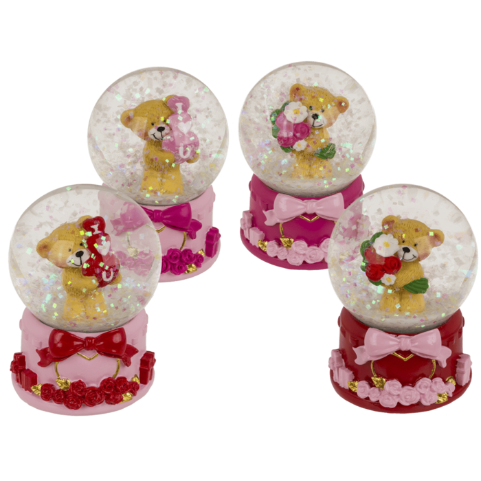 Polyresin glitter globe, bear, I love you