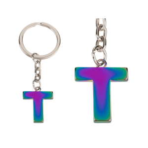 Metal Keychain, Rainbow Letter - Letter T