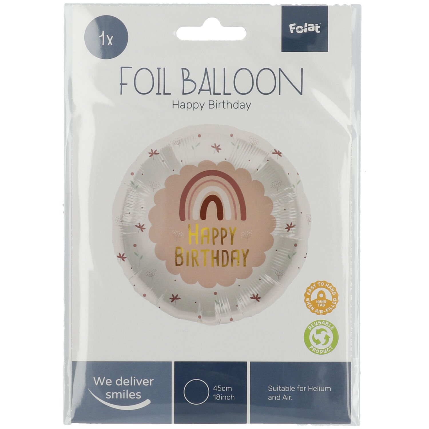 Foil Balloon Birthday Rainbow Pink - 45 cm - Image 2