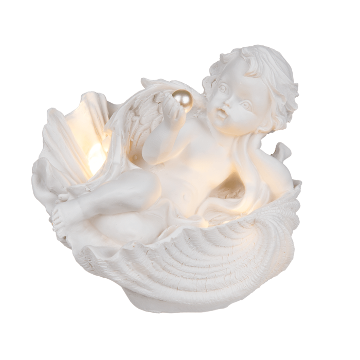 Lying polyresin angel with pearl in shell & LED, - Image 2