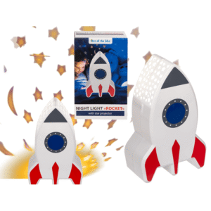 Night light with star projector, rocket,