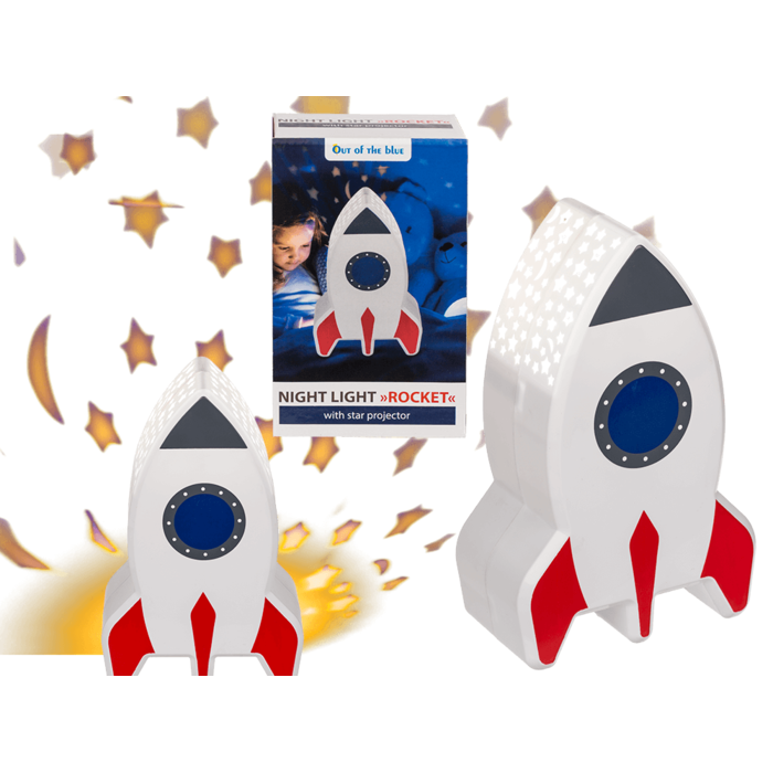 Night light with star projector, rocket,
