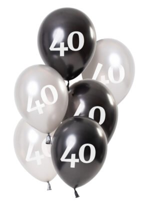 Balloons Glossy Black 40 Years 23cm - 6 pieces